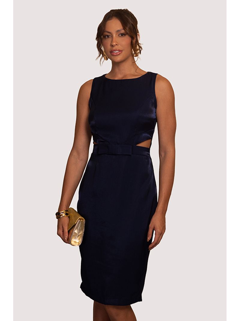 Vestido Plano Midi Com Vazado E Laco Marinho 40