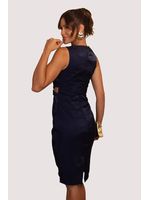 Vestido Plano Midi Com Vazado E Laco Marinho 40