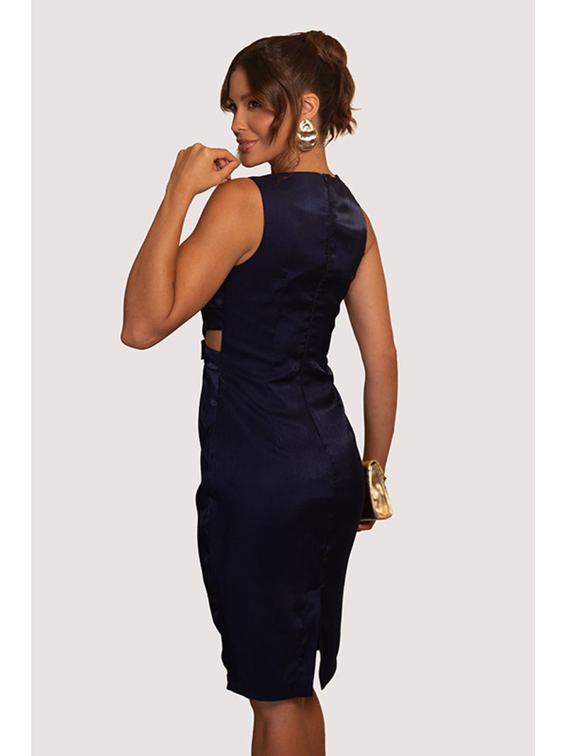 Vestido Plano Midi Com Vazado E Laco Marinho 40