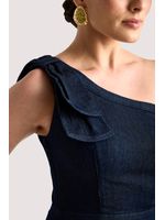 Vestido Curto De Um Ombro So Com Nervuras Azul 38