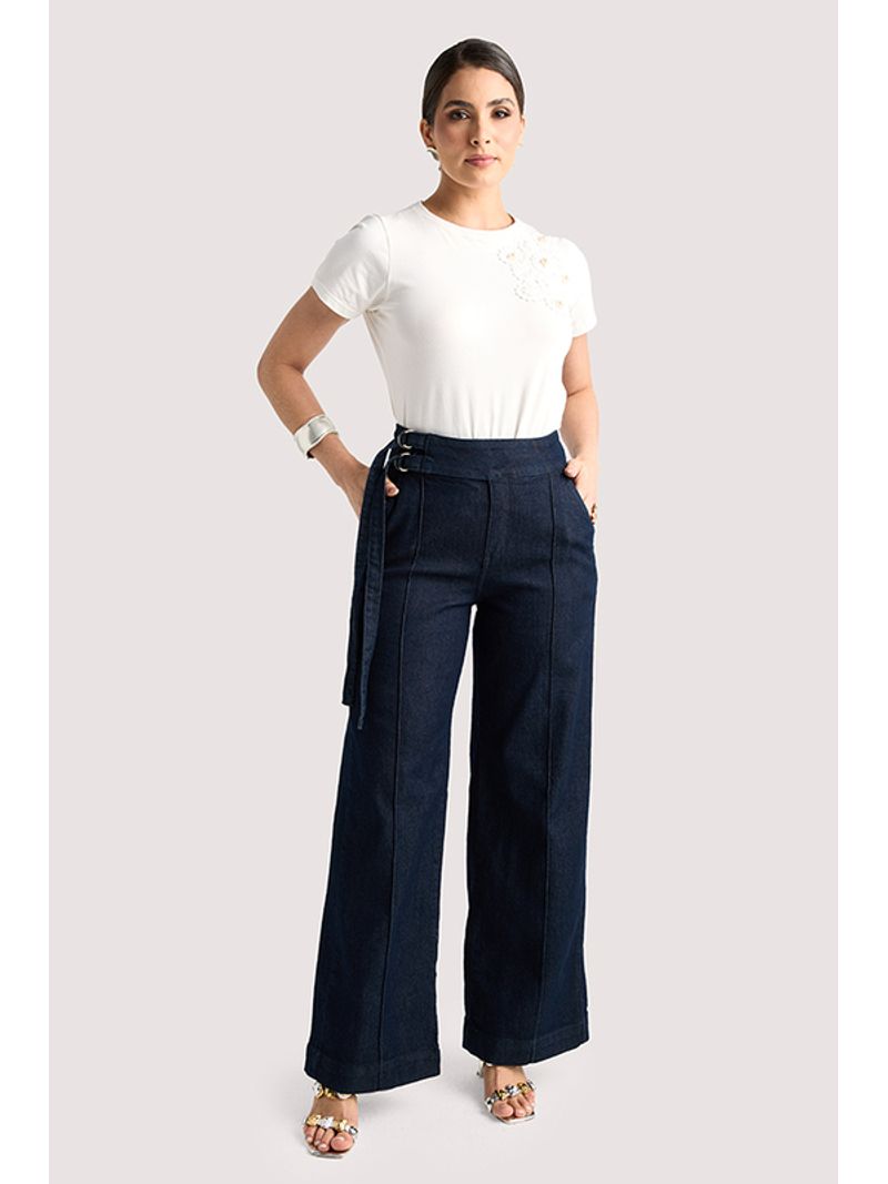 Calca Wide Leg Com Cos Diferenciado Azul 40