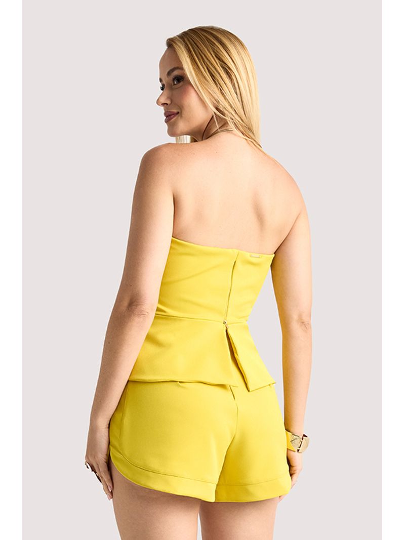 Conjunto De Short E Blusa Peplum Com Laco Amarelo 40
