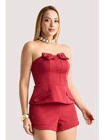 Conjunto De Short E Blusa Peplum Com Laco Vinho 46