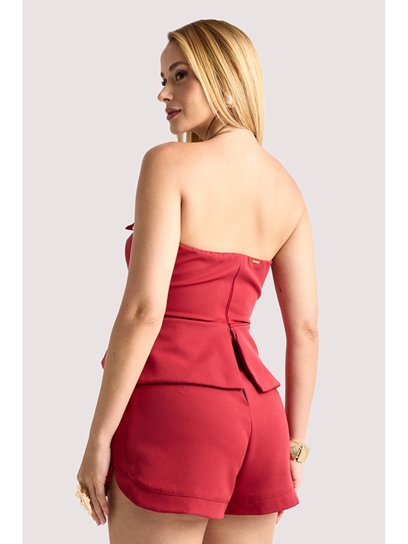 Conjunto De Short E Blusa Peplum Com Laco Vinho 46