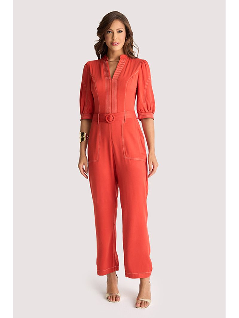 Macacao Pespontado Com Manga Telha 36