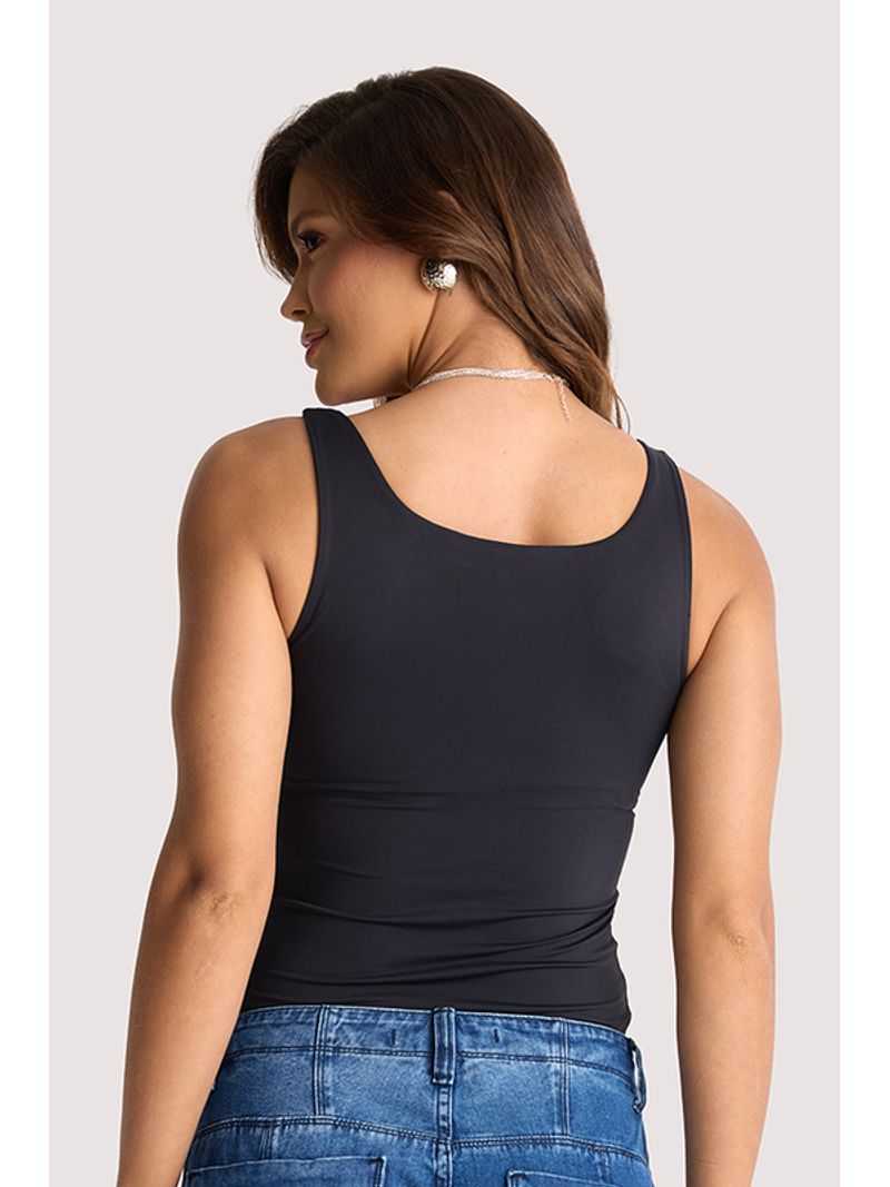 Blusa Regata Com Etiqueta Couro Preto P