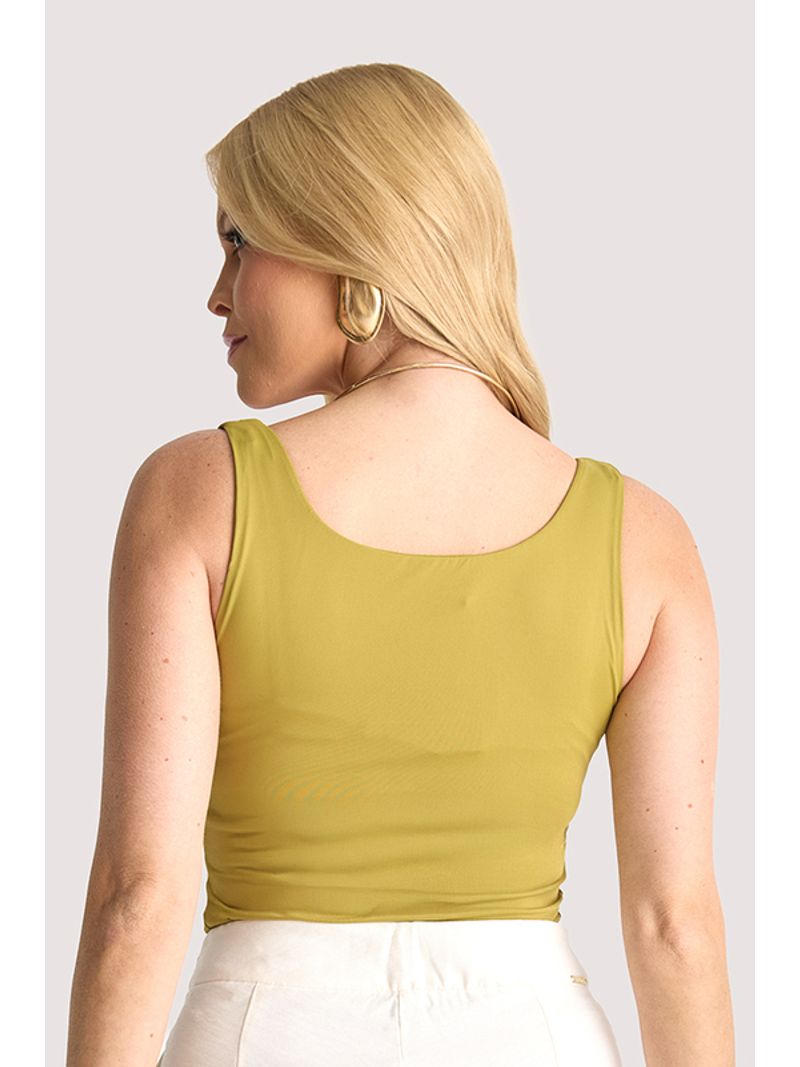 Blusa Regata Com Etiqueta Couro Verde P