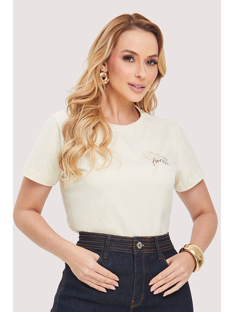 Blusa Tshirt Off Levo Comigo So O Que Floresce Bege P