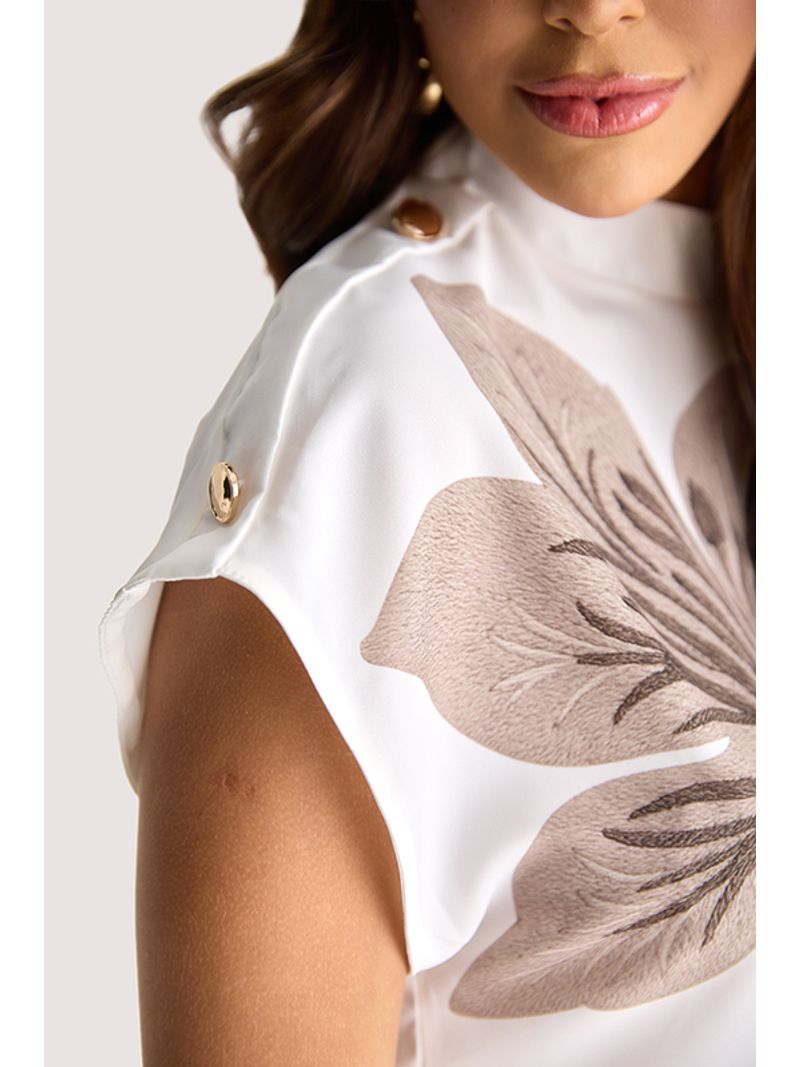 Conjunto De Blusa Com Botoes E Gola Comestampado / Cinza 38