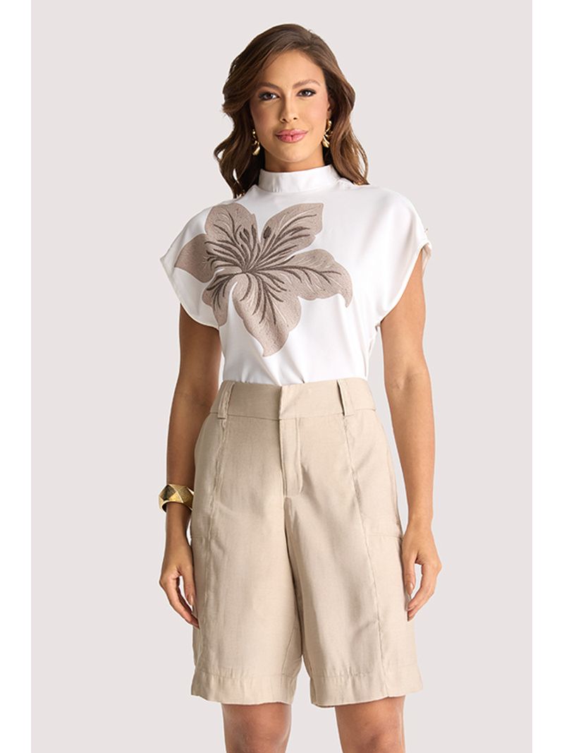 Conjunto De Blusa Com Botoes E Gola Com Estampado / Cinza 36