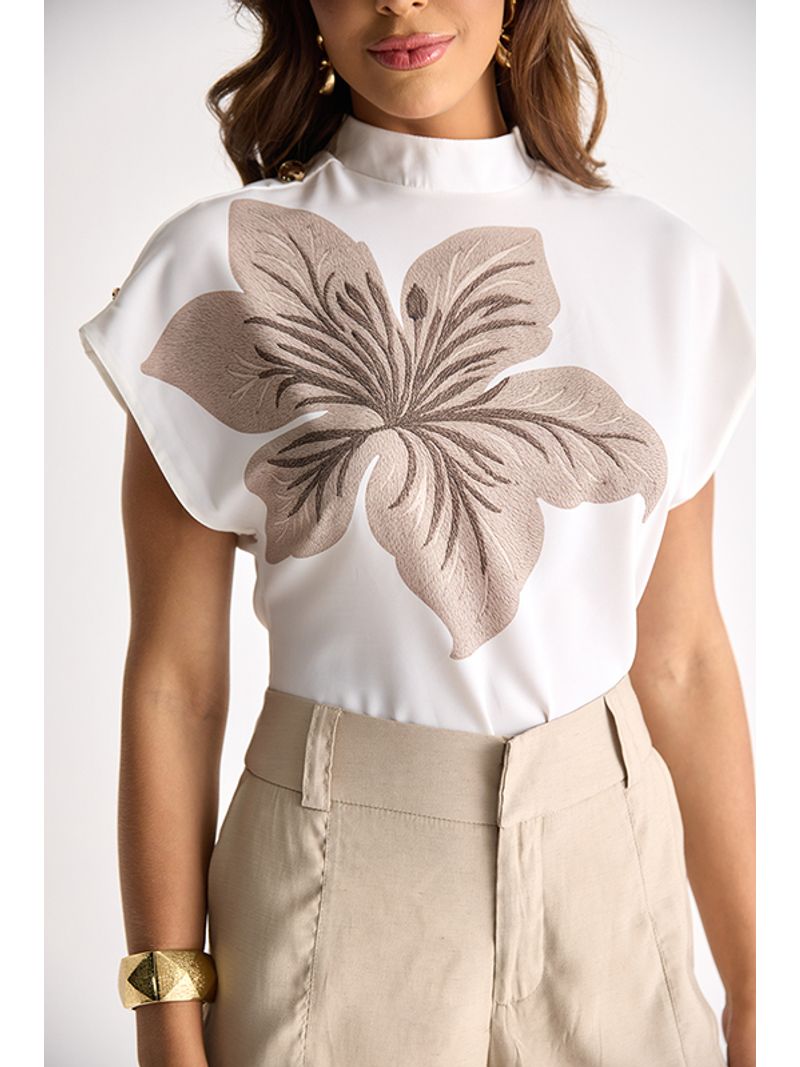 Conjunto De Blusa Com Botoes E Gola Com Estampado / Cinza 36