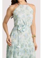 Vestido Plano Longo Com Plissado Estampado 36