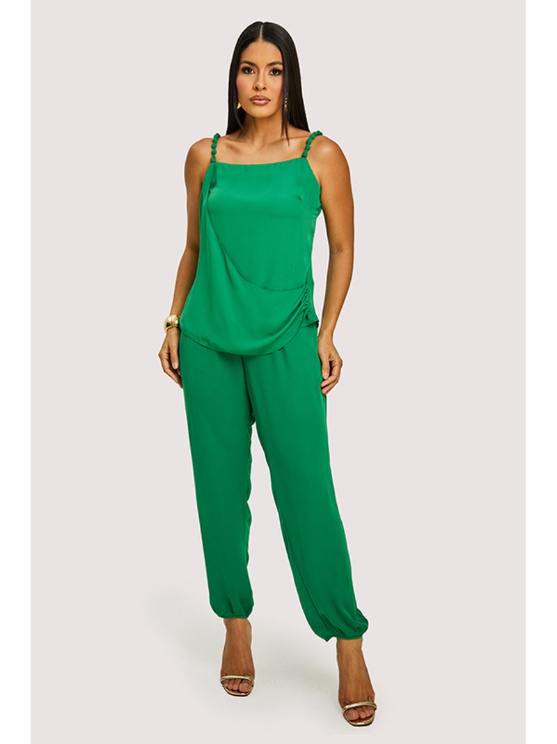 Conjunto De Blusa Com Amarracao Com Calca Verde M