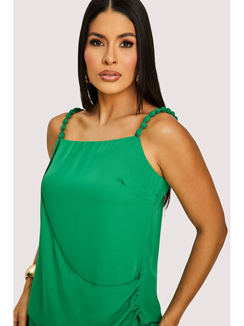 Conjunto De Blusa Com Amarracao Com Calca Verde M