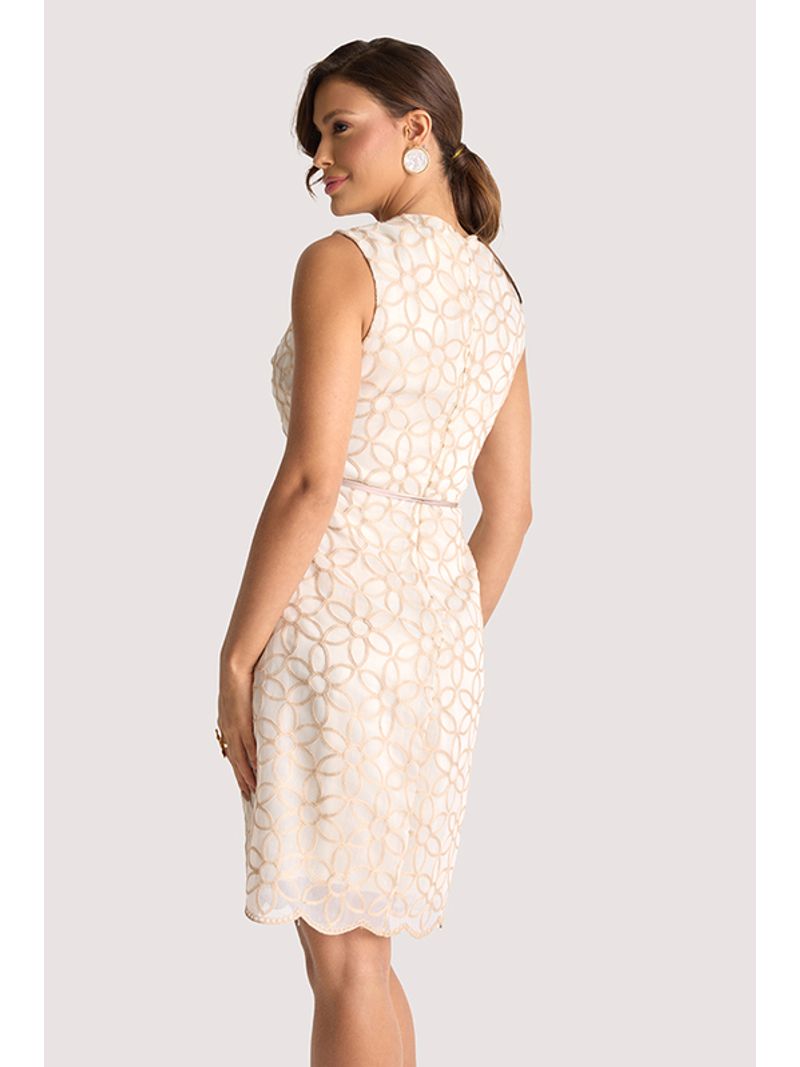Vestido Plano Midi Com Flor Off/bege 36
