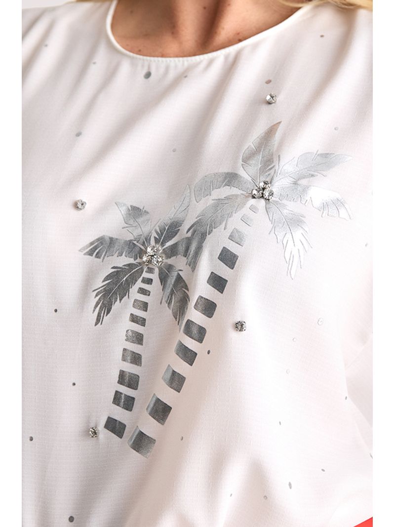 Blusa Baby Look Com Aplicacoes Off White 38