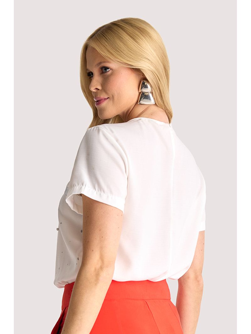Blusa Baby Look Com Aplicacoes Off White 38