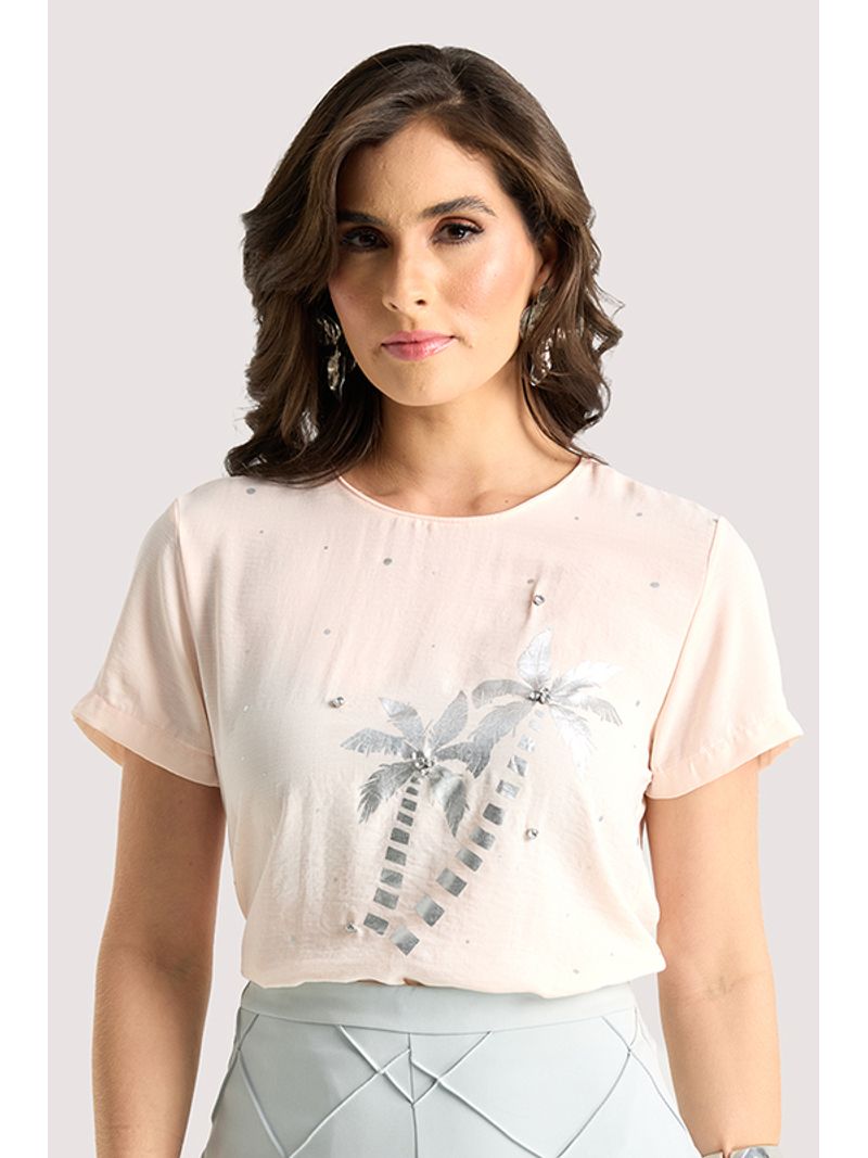 Blusa Baby Look Com Aplicacoes Rosa 36