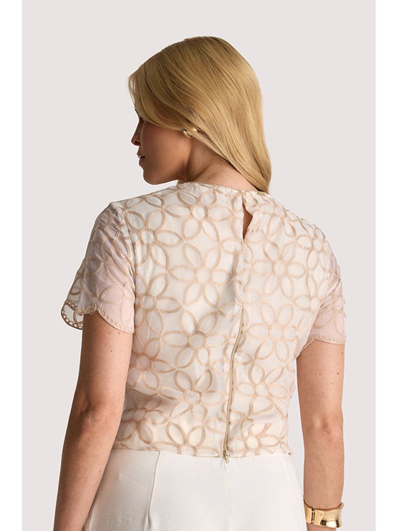 Blusa Semi Cropped Tecido Bordado Estruturada Off/bege 36