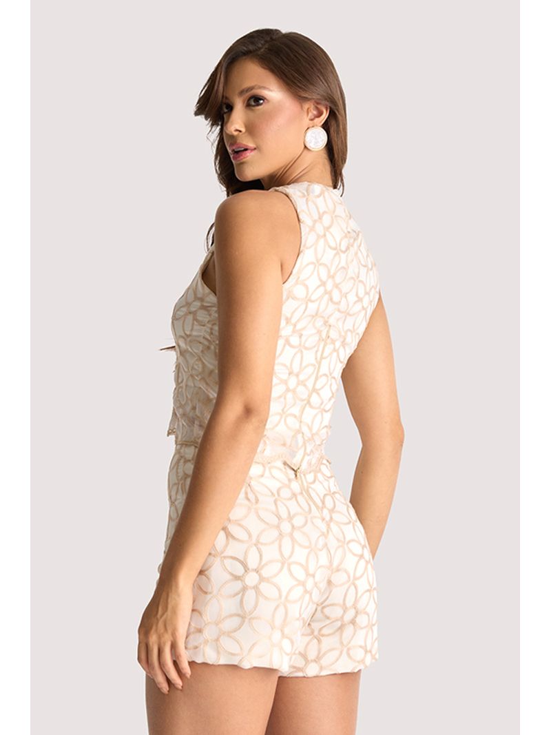 Conjunto Short E Blusa Tecido Bordado Off/bege 40