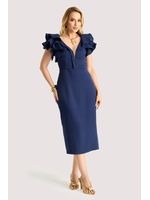 Vestido Plano Midi Com Ombro Diferenciado Marinho 38