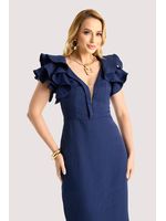 Vestido Plano Midi Com Ombro Diferenciado Marinho 38