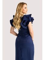 Vestido Plano Midi Com Ombro Diferenciado Marinho 38