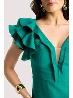 Vestido Plano Midi Com Ombro Diferenciado Verde 38