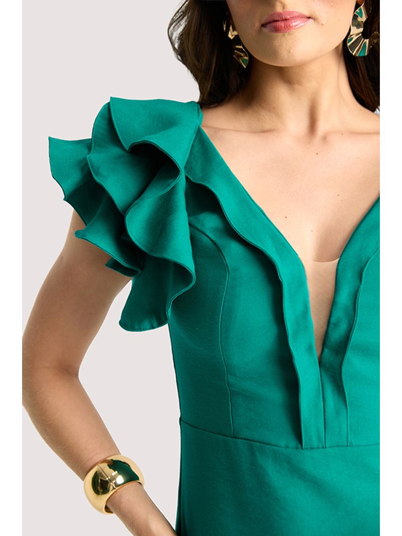 Vestido Plano Midi Com Ombro Diferenciado Verde 38