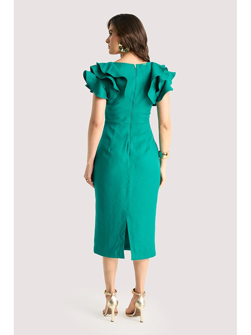Vestido Plano Midi Com Ombro Diferenciado Verde 38