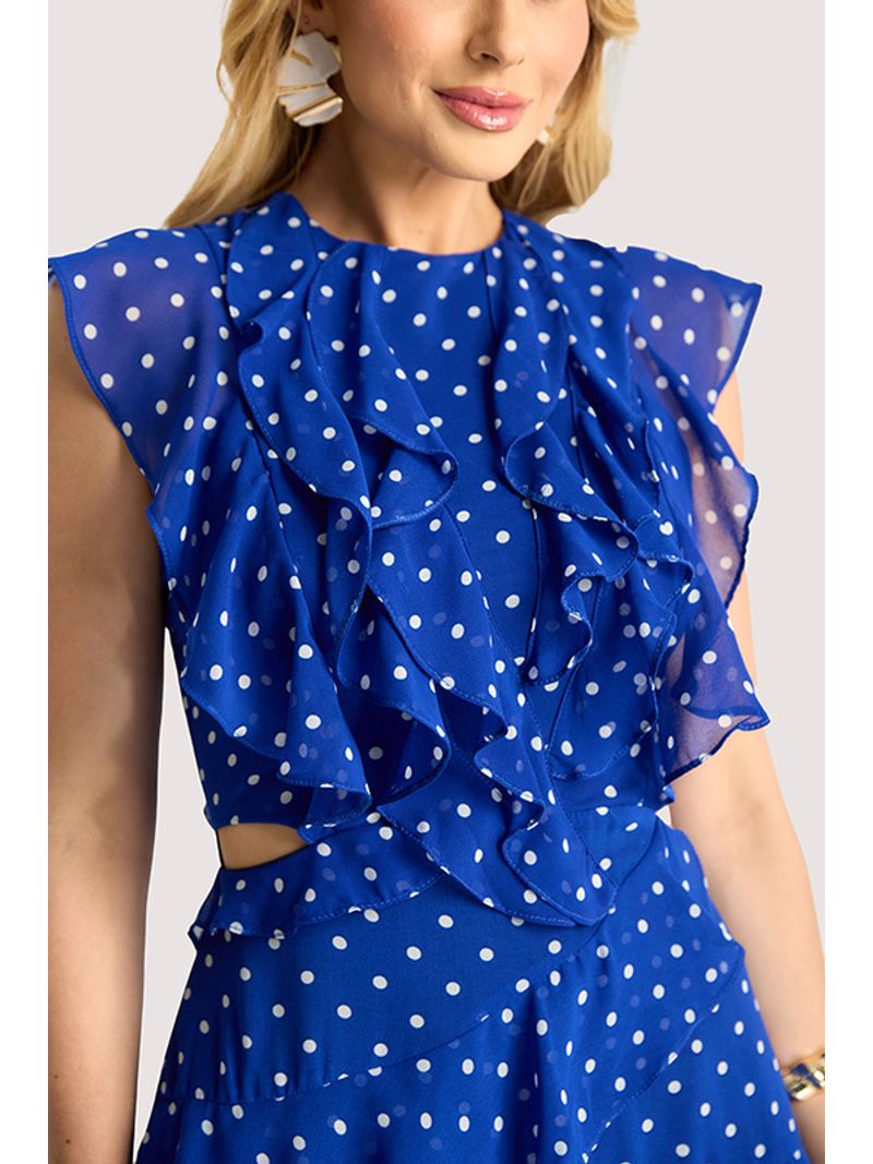 Vestido Plano Curto Com Babados Assimetestampado /  Azul 36