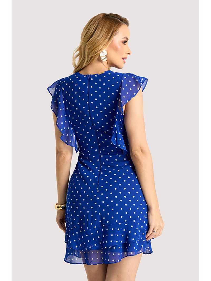 Vestido Plano Curto Com Babados Assimetestampado /  Azul 36