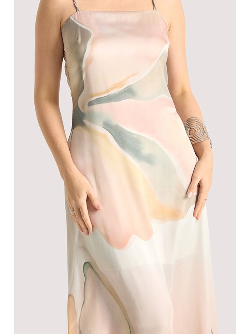 Vestido Plano Longo Com Alcas De Strass Estampado 38