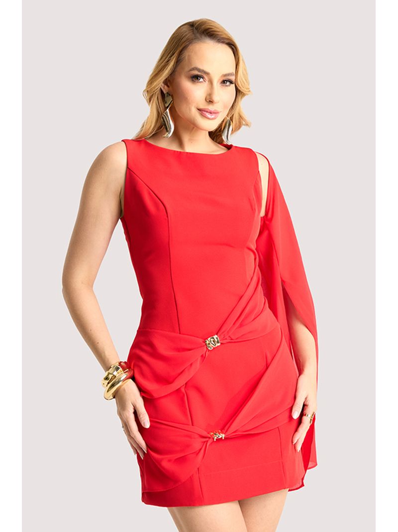 Vestido Plano Curto Com Detalhe E Aviamento Em M Vermelho 38