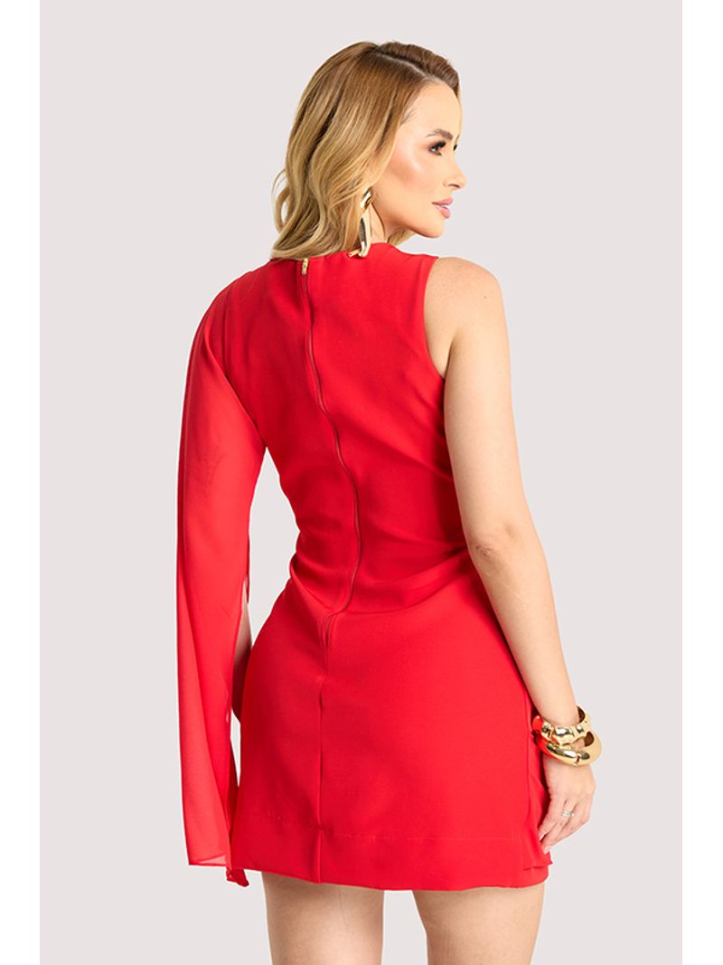 Vestido Plano Curto Com Detalhe E Aviamento Em M Vermelho 38