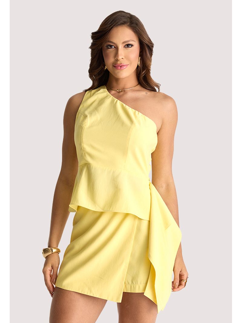 Conjunto Blusa Ombro So E Short Saia Amarelo 38