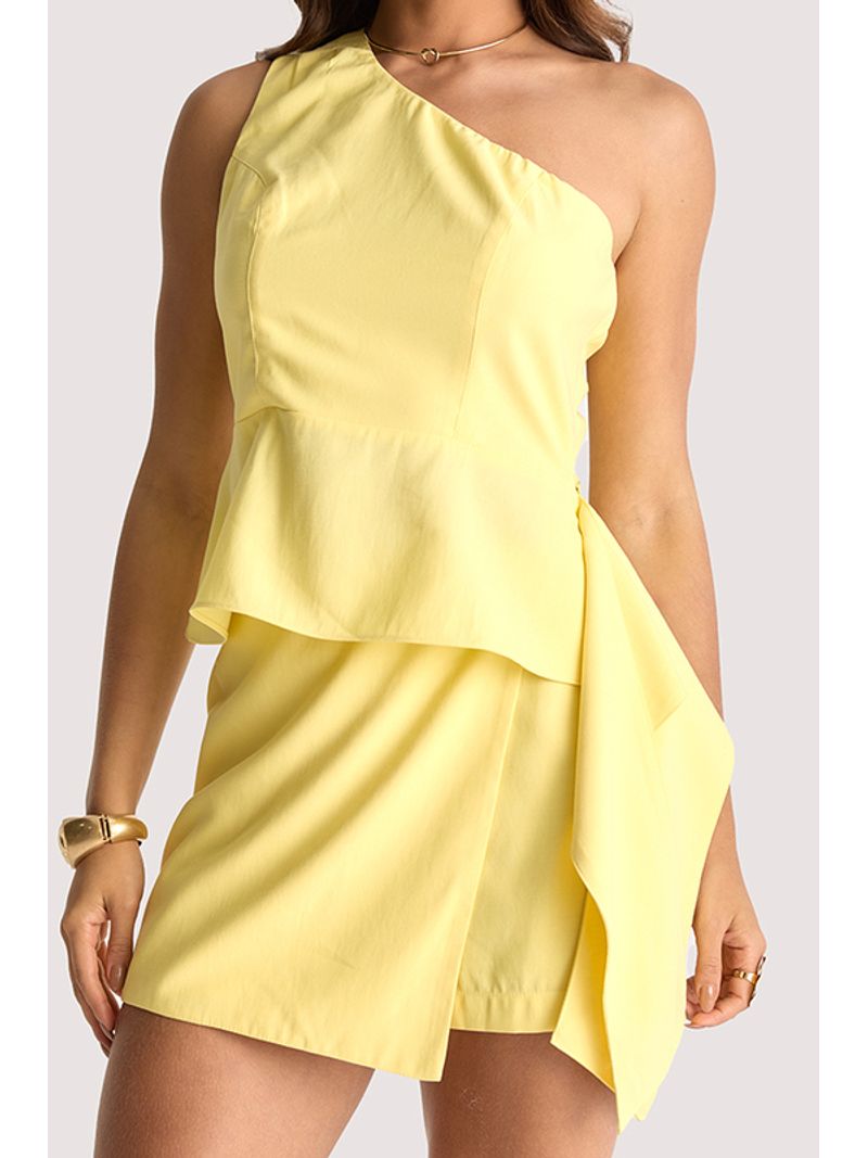 Conjunto Blusa Ombro So E Short Saia Amarelo 38