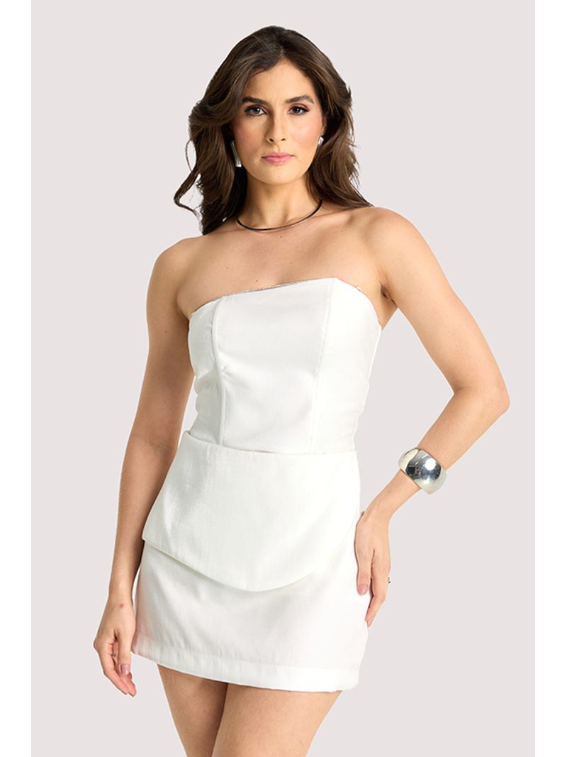 Conjunto Blusa Sem Alca C Saia Curta E Aviament Off White 38