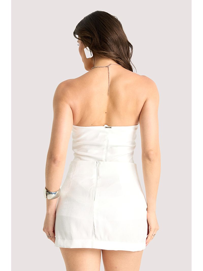 Conjunto Blusa Sem Alca C Saia Curta E Aviament Off White 38