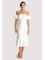 Vestido Plano Midi Ombro A Ombro Com Babados Branco 38