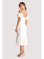 Vestido Plano Midi Ombro A Ombro Com Babados Branco 38