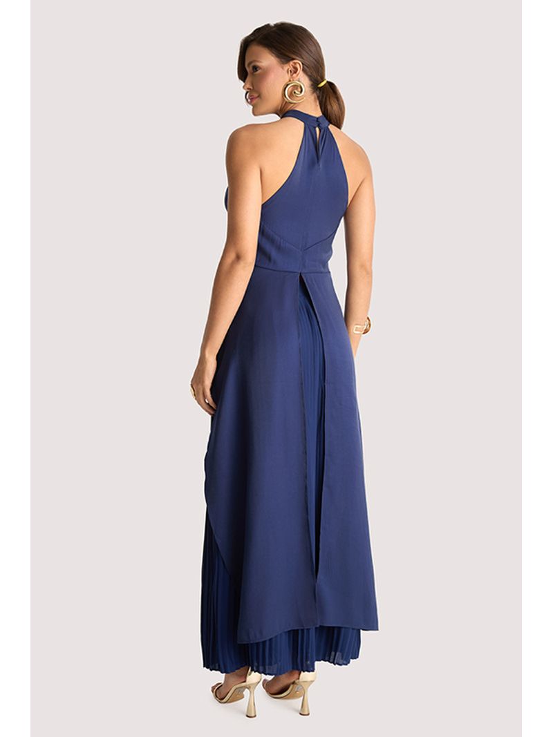 Conjunto Blusa E Saia Longa Plissada Marinho 38