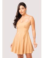Vestido Plano Curto Com Nesgas Bege 44