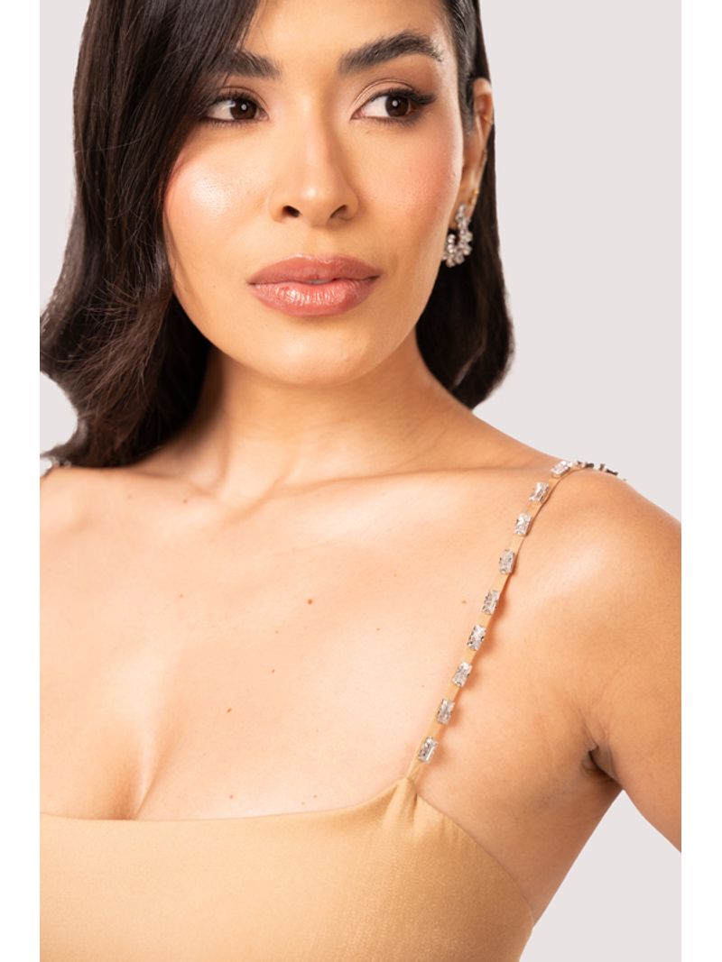 Vestido Plano Curto Com Nesgas Bege 44