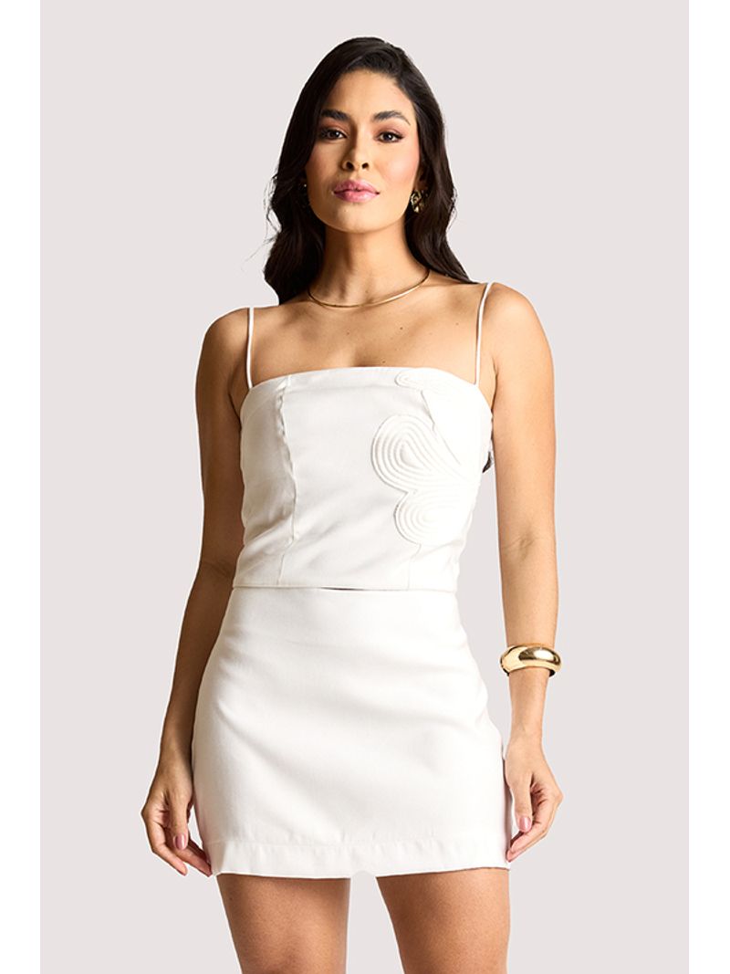 Conjunto Blusa E Saia Curta Com Aplicacoes Branco 36