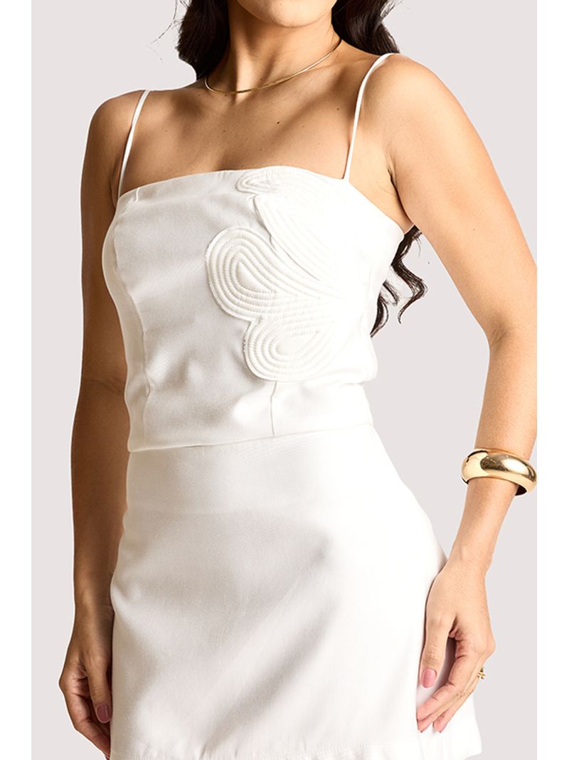 Conjunto Blusa E Saia Curta Com Aplicacoes Branco 36