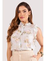 Blusa Com Babados Plissado E Botoes Em Perolas Estampado 38