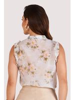 Blusa Com Babados Plissado E Botoes Em Perolas Estampado 38