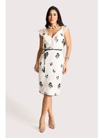 Vestido Plano Midi Com Babado No Decote Off/preto 38