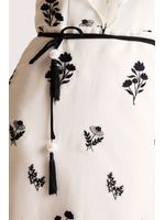 Vestido Plano Midi Com Babado No Decote Off/preto 38